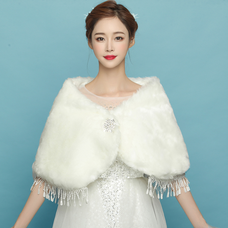 热卖新娘毛披肩婚纱披肩仿皮白色结婚伴娘礼服保暖披肩秋冬披肩加厚