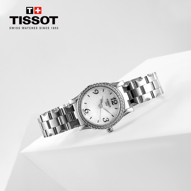 [低至5折]天梭(TISSOT)瑞士手表 月亮女神系列 镶钻时尚魅力 钢带女士石英表T028.210.11.117.00