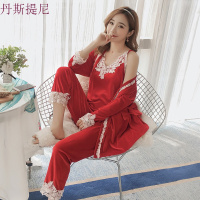 韩版睡衣女秋季性感三件套家居服套装性感长袖加绒冬季薄款珊瑚绒
