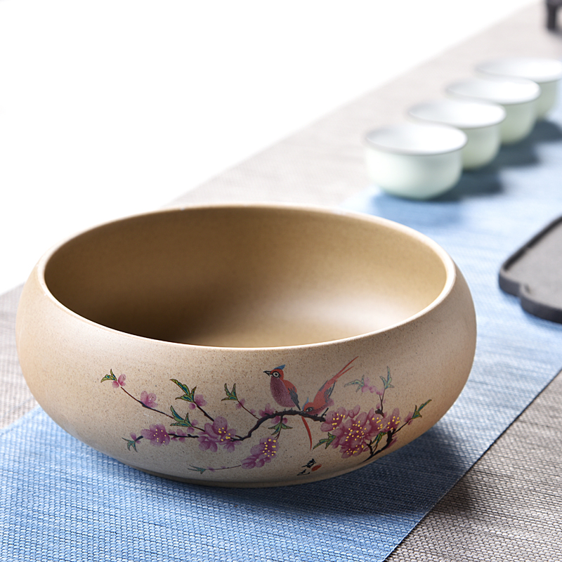 粗陶大号茶洗 功夫茶具笔洗青花陶瓷配件茶道六君子配