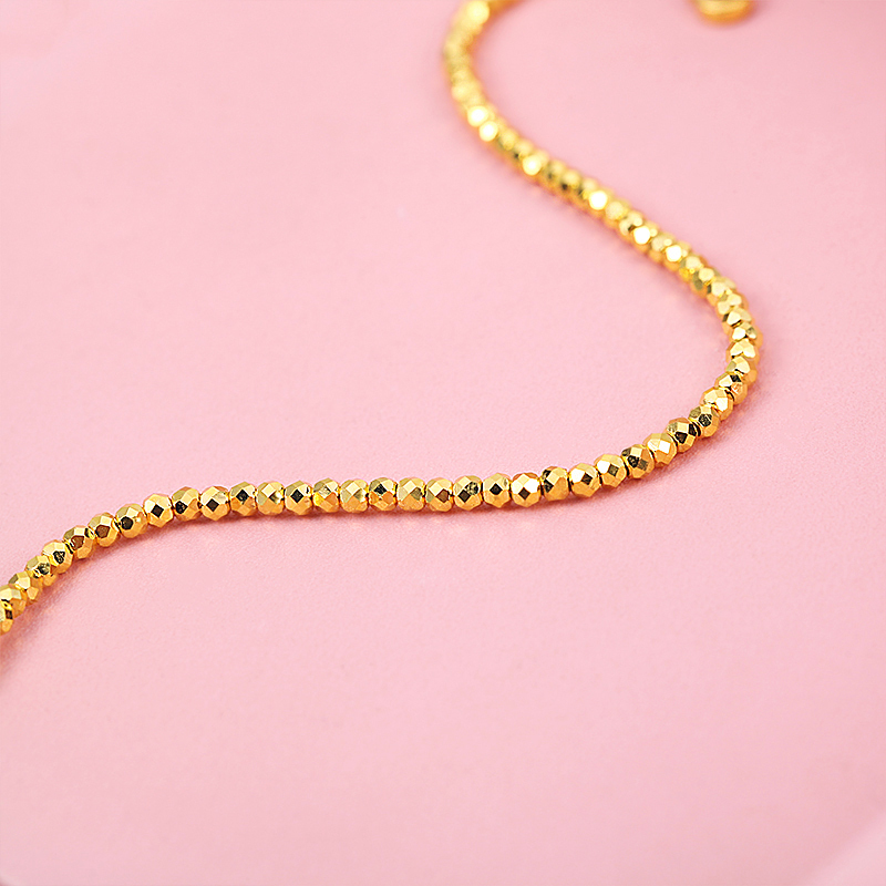 新金珠宝5g闪耀金蹦迪珠手链女碎碎平安足金纤细手链可调节1042