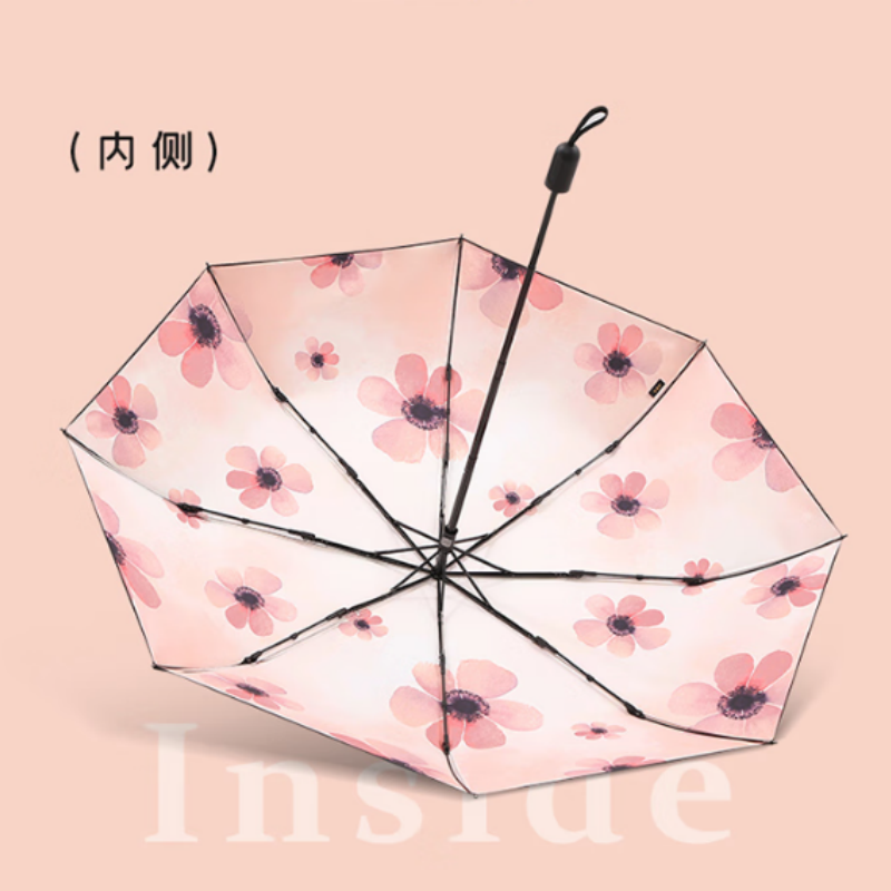 天堂防紫外线阳伞三折8K钢骨遮阳黑胶伞轻小便携折叠阳伞晴雨银莲伞下100CM高清大图