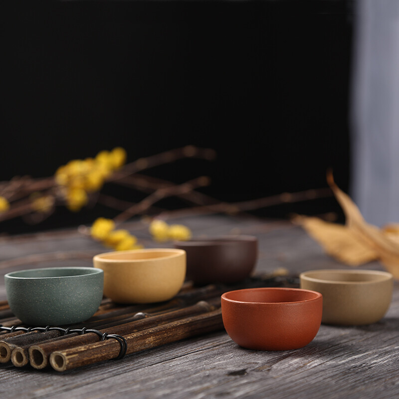千寿堂紫砂主人杯小杯品茗小口杯 宜兴原矿手工五色土(五只装)高清大图