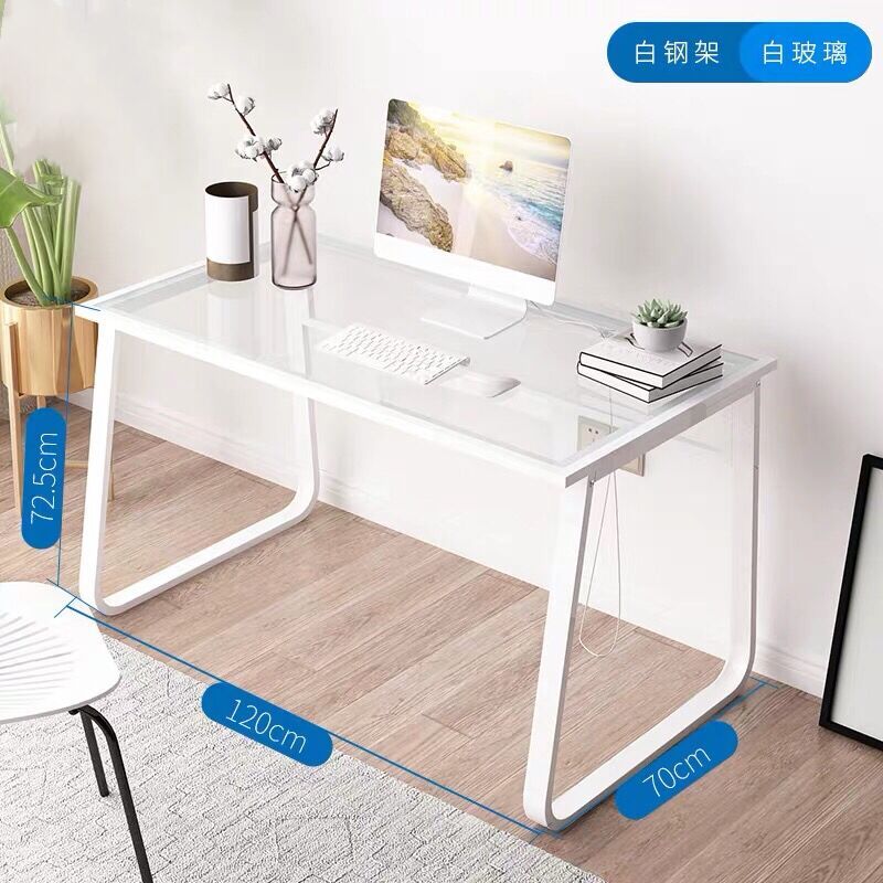 创世人 办公家具简约小书桌铁艺电脑桌子透明钢化玻璃办公桌 西藏不发货 青海不发货 新疆不发货高清大图