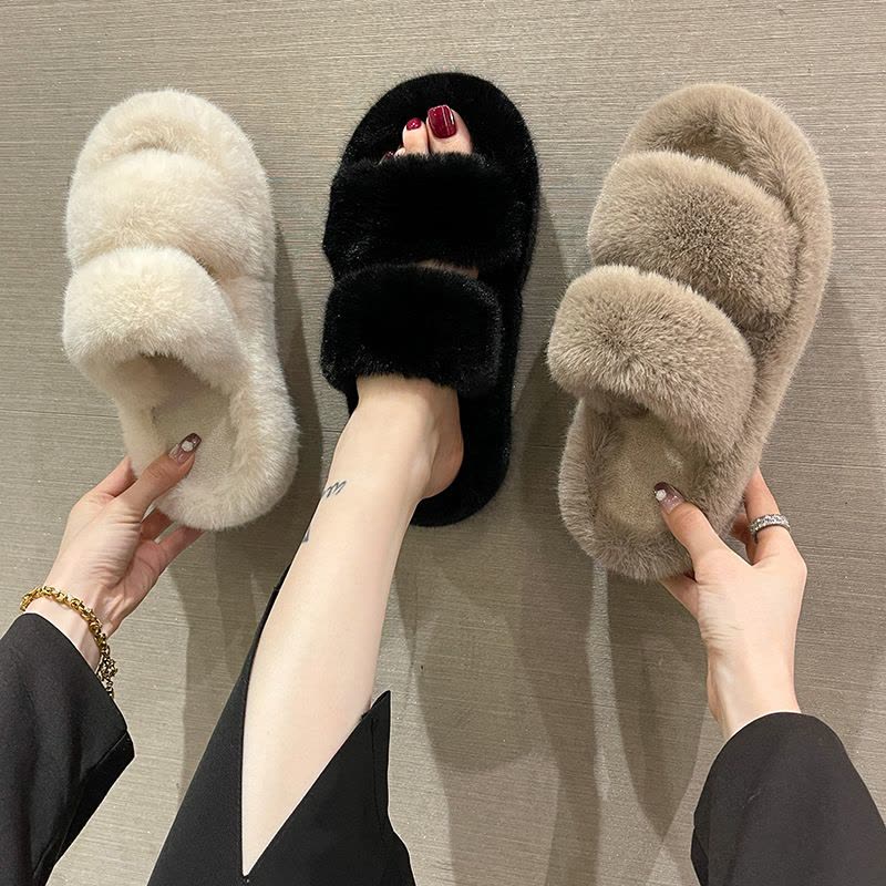 戈佳妮毛毛鞋女外穿2023新款秋冬季时尚外出厚底毛绒茸茸棉拖鞋图片