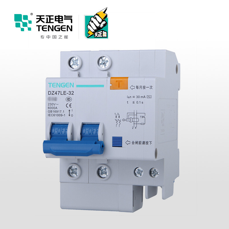 天正电气 空气开关 DZ47LE-32 2P D 20A 30mA 01070020291 微型漏电保护断路器