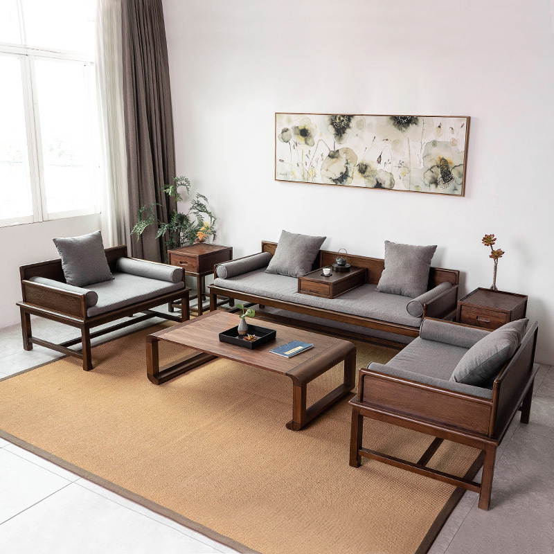 新中式罗汉床黑胡桃法耐复古榫卯简约禅意家具客厅沙发床榻