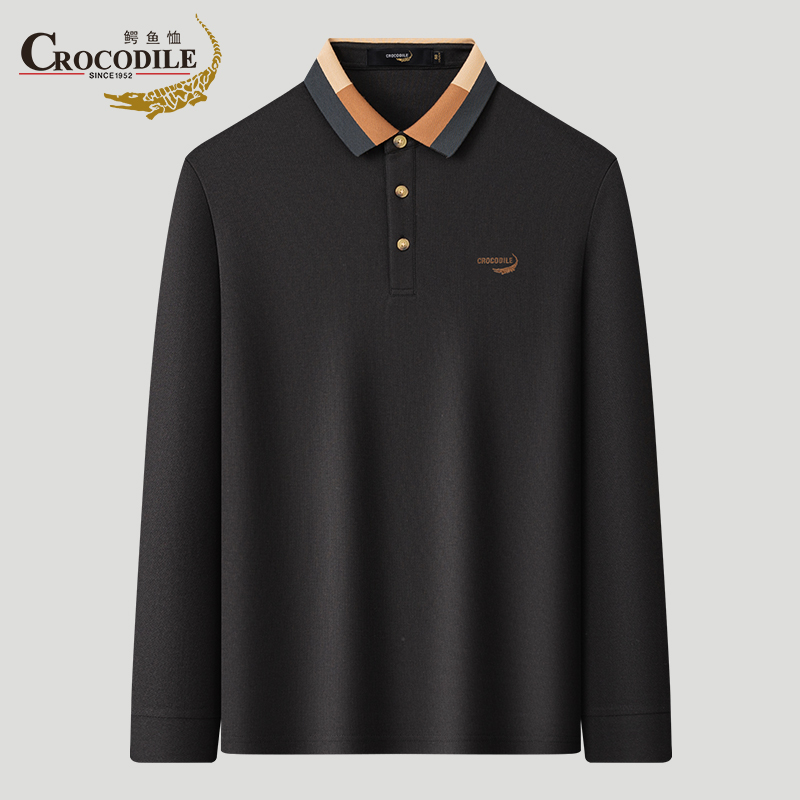 鳄鱼恤CROCODILE 专款POLO衫时尚T恤春秋季高端男士长袖POLO 黑色 XL