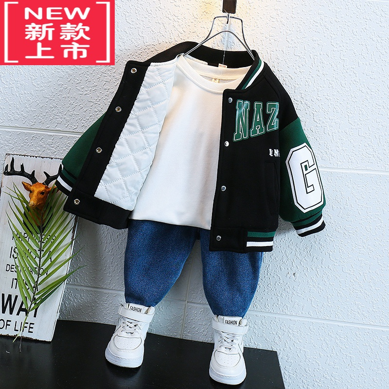 可莉允童装男童外套2022冬装新款洋气棉衣夹克儿童加棉加厚冬季棉服潮款