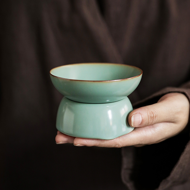 領藝 优选汝窑茶漏陶孔一体滤茶器茶叶过滤网茶具配件创意陶瓷茶隔茶滤泡茶神器 汝窑青云茶漏