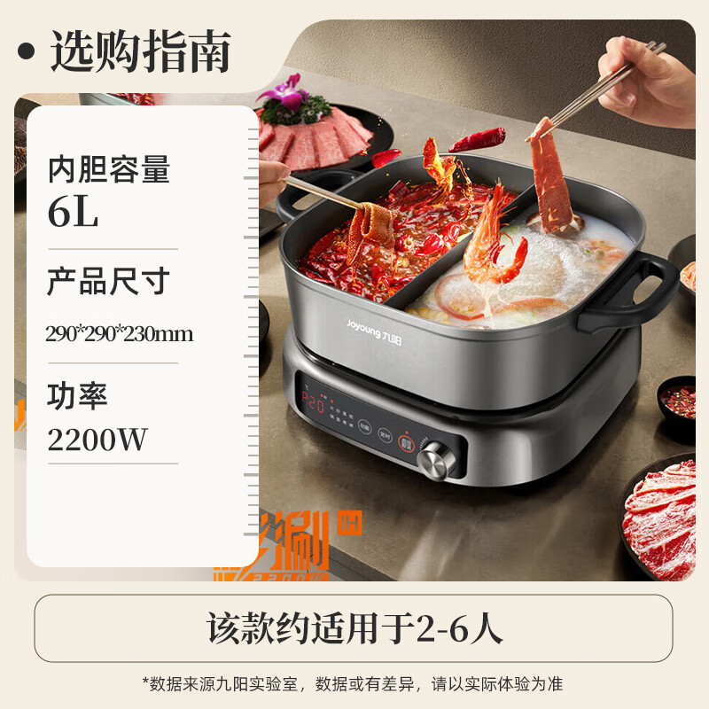 九阳(Joyoung)电火锅 家用火锅专用锅 电磁炉IH秒涮电磁加热多功能锅 6L烤涮分体电炒锅 HG60-G855高清大图