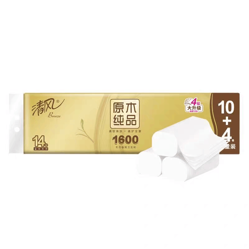 清风金装卷纸原木纯品无芯卷纸卫生纸厕纸4层14卷家庭装1.6kg图片