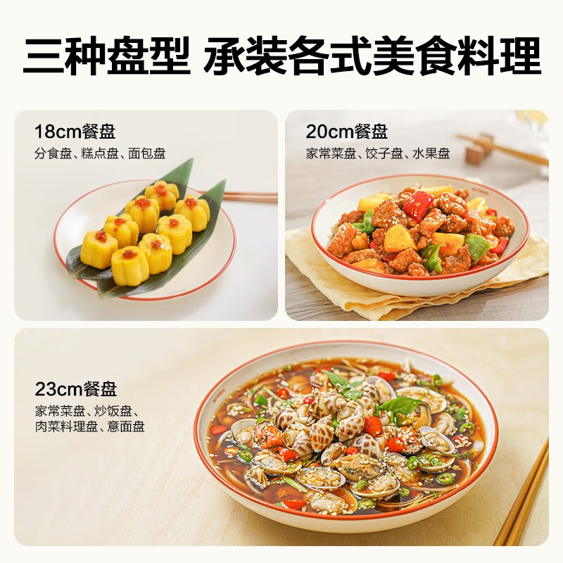 [内蒙地区可发]BDCT2009A100北鼎 饮食器具 CT2009A1 团圆红锦23cm陶瓷盘 单个装高清大图