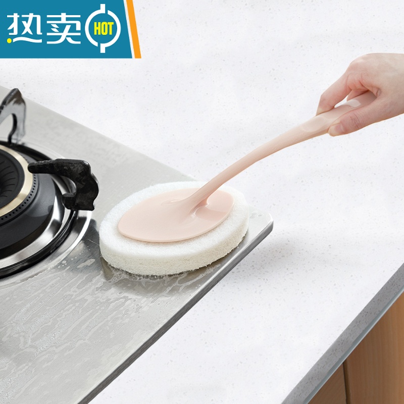 敬平6件套 浴室清洁刷厨房卫生间瓷砖墙壁地板海绵刷擦浴缸刷长柄刷子 3个手柄(粉蓝白)+6个替换刷头高清大图