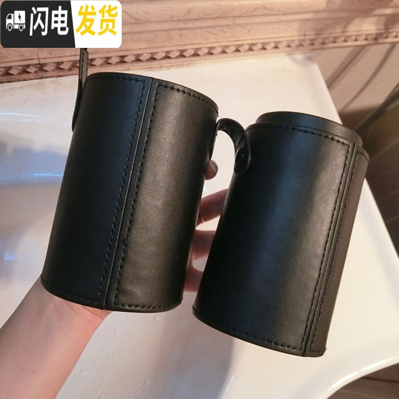 三维工匠Mn.He大容量大中小号化妆刷桶便携桌面收纳桶收纳工具圆通pu笔筒 黑色小号高清大图