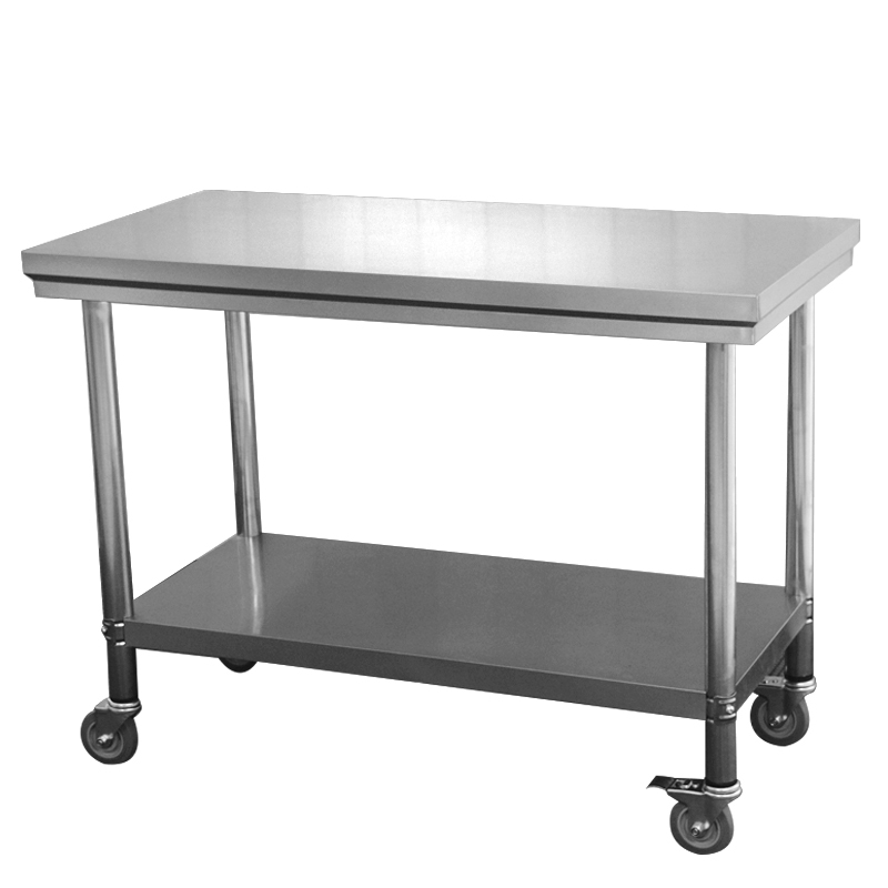不锈钢带轮子双层工作台酒店厨房作台奶茶桌子打荷台车间打包台