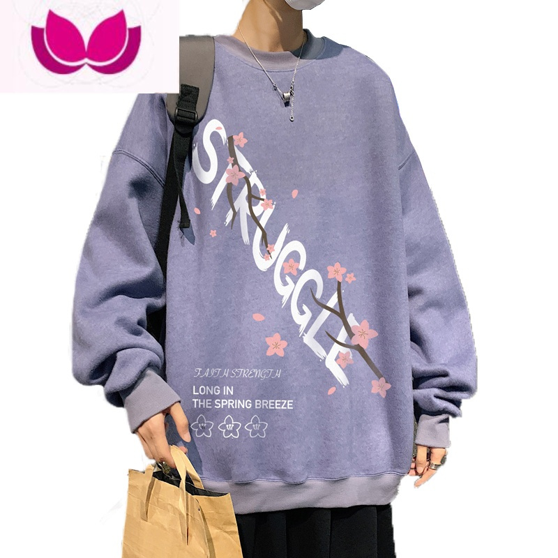 七斓vintage美式复古樱花无帽卫衣男oversize加绒潮牌设计感小众上衣