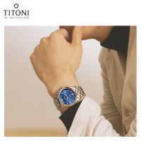 Titoni梅花表空霸系列蓝色时尚机械男表93808S-259