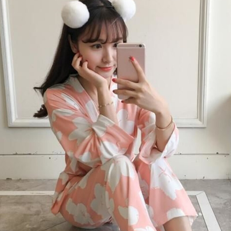 休闲莫代尔睡衣女春秋薄款睡袍夏季女士长袖家居服月子服套装
