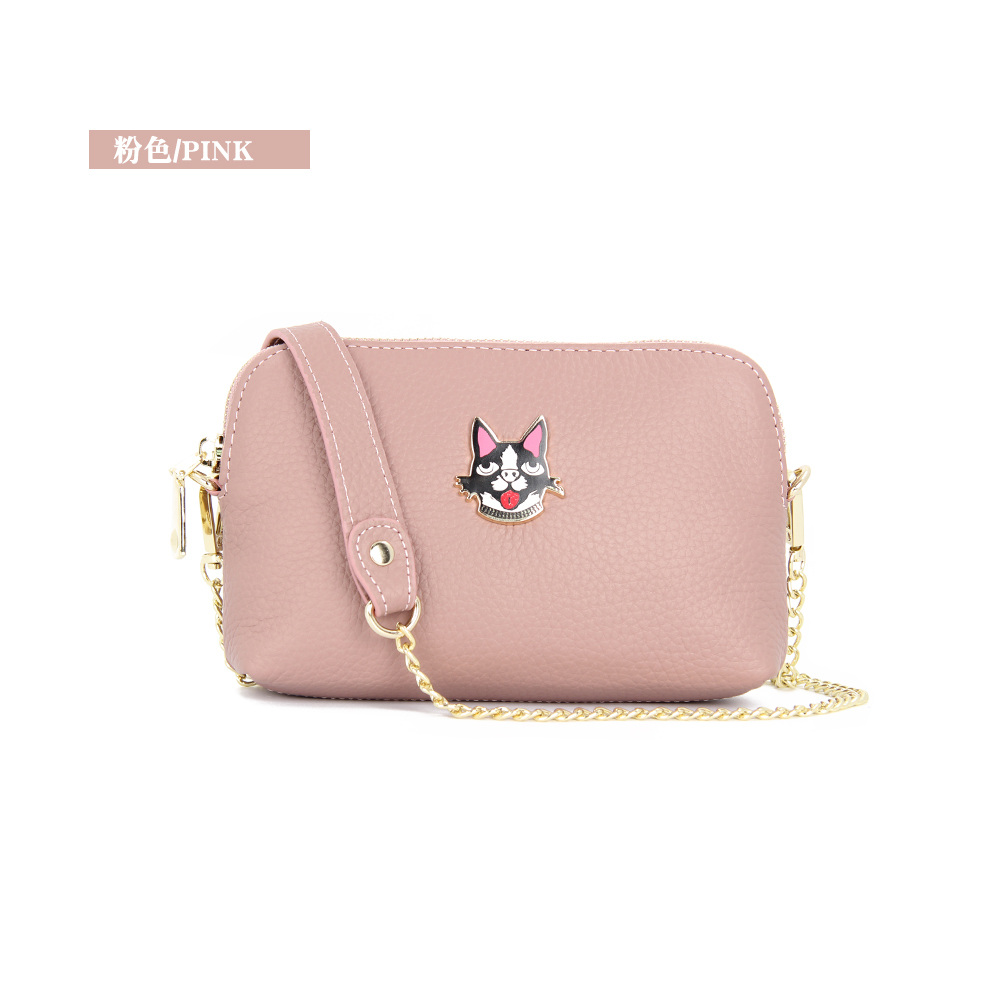 新款女士真皮手拿包时尚百搭韩版单肩斜挎包头层牛皮贝壳包女 粉色