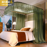 欧式导轨蚊帐家用1.8m床1.5米1.2落地公主风U型轨道宫廷纹账支架2三维工匠 1.5m（5英尺）床 玛瑙绿【双轨道可升降】【升级加粗支架免螺丝易安装】