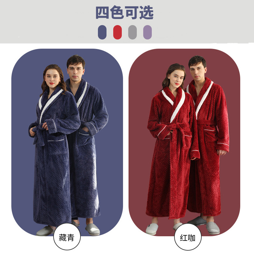 幸福派 冬季法兰绒浴袍酒店浴袍男女士浴衣棉双面加厚法兰绒睡袍冬天加厚长款情侣吸水速干睡袍高清大图