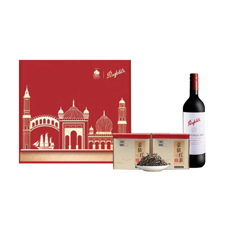 奔富(Penfolds)寇兰山设拉子(西拉)赤霞珠干红葡萄酒750ML+金帆 金装红茶200g套装