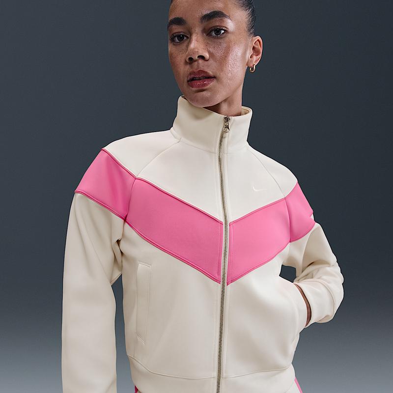 Nike/耐克女士复古风尼龙拼接针织运动夹克轻便防风潮流外套 Sail/Playful_Pink/Sail L