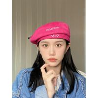 [新奇]ET独特设计麂皮绒贝雷帽子女秋冬炸街玫红色英文刺绣帽子 玫红色 M(56-58cm)