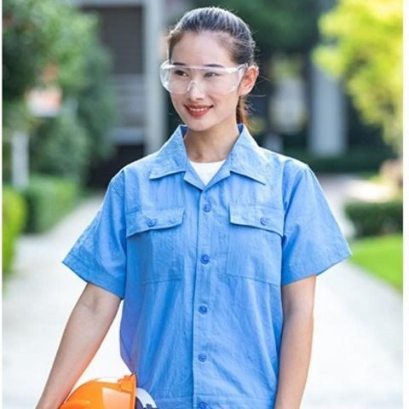夏季工作服长袖男女工程服短袖套装上衣吸汗透气产厂服劳保服防晒 天蓝色短袖上衣 165/84A