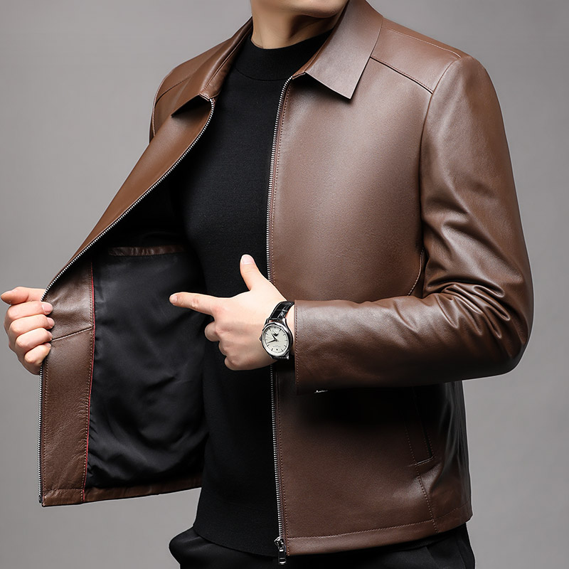 免费试穿掉皮包换反季特价真皮皮衣男潮绵羊皮海宁皮夹克翻领外套修身韩版帅气皮衣反季特价秋冬_498_100 185/3XL 83395棕色翻领牛皮