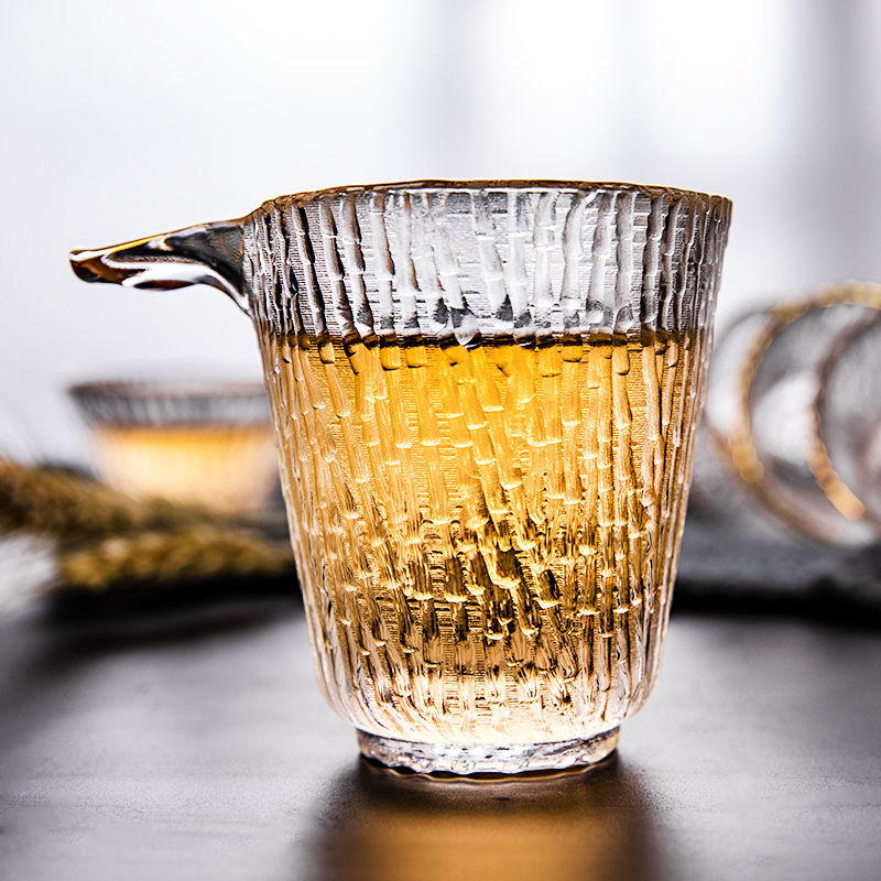 日式锤纹玻璃茶具套装竹节纹公道杯盖碗金边品茗杯功夫茶具批发 金边