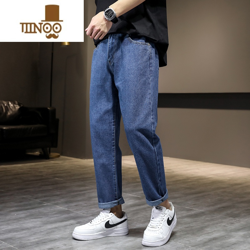 yanxu男士牛仔裤直筒宽松韩版潮流阔腿休闲工装长裤子男款修身百搭