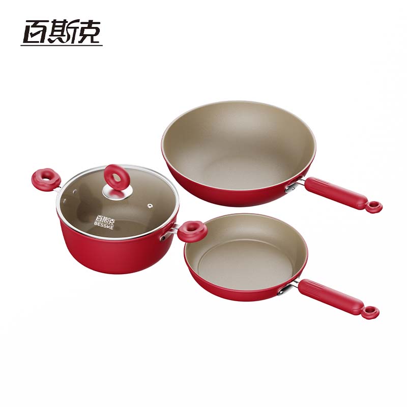 百斯克BSK-GT250506钛有味聚福三件套炒锅30cm+汤锅22cm+煎锅22cm(单位:套)
