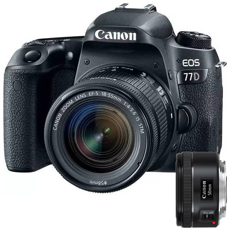 佳能(Canon) EOS 77D(18-55mm+50mm F1.8) 数码单反相机 双镜头套装 约2420万像素