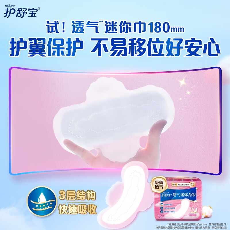 护舒宝(ALWAYS) 透气迷你 180MM 卫生巾12片装 粉色(单位:包)高清大图