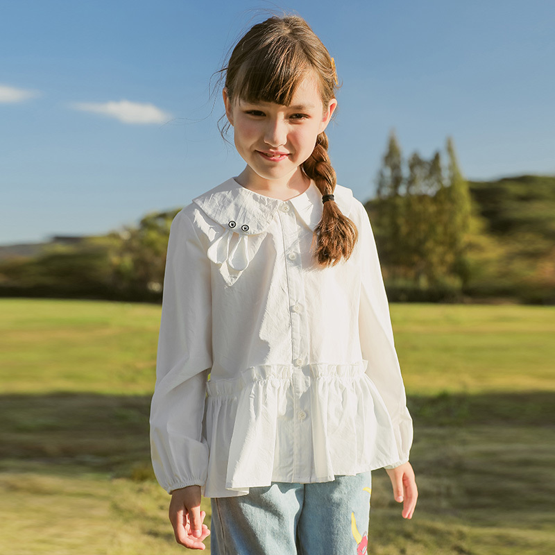 suntek女童衬衫儿童白衬衣韩版洋气时髦大童白色长袖2021年新款春秋