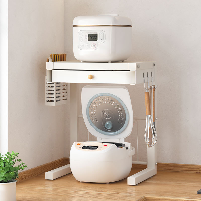 厨房电饭煲置物架台面放电器小家电收纳架双层空气炸锅架子可抽拉