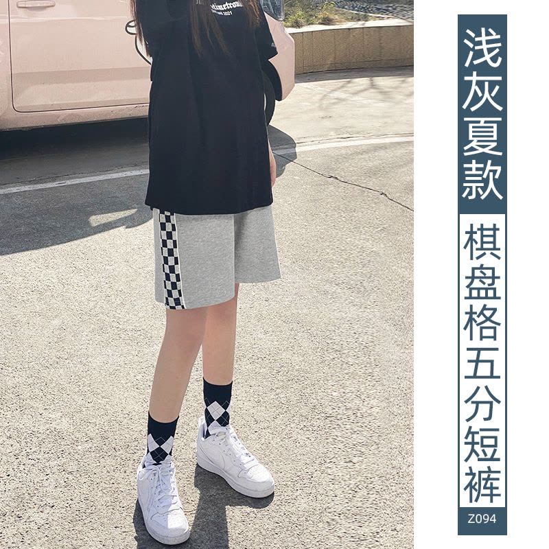 樵JIAO夏女薄款棋盘格子休闲阔腿裤五分中裤028-RT-Z094图片
