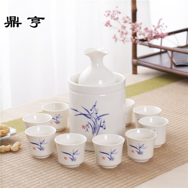 鼎亨青花瓷白酒陶瓷温酒壶酒具酒杯套装黄酒温酒器暖酒壶烫酒壶热