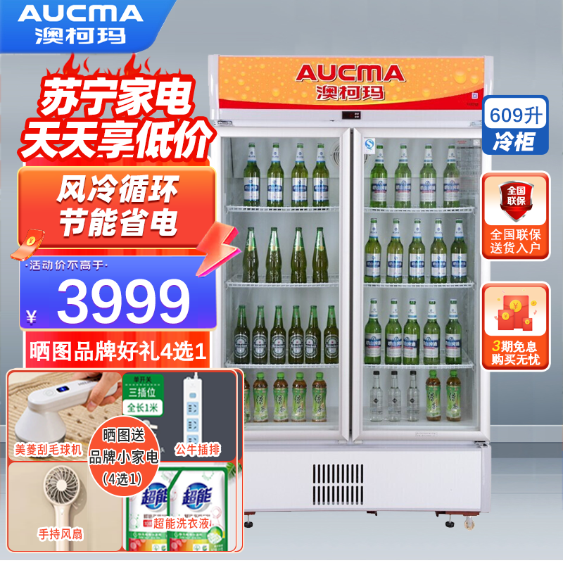 澳柯玛(Aucma)SC-609 609L冷柜商用展示柜立式陈列柜冷藏柜冷藏保鲜柜啤酒饮料柜双开门