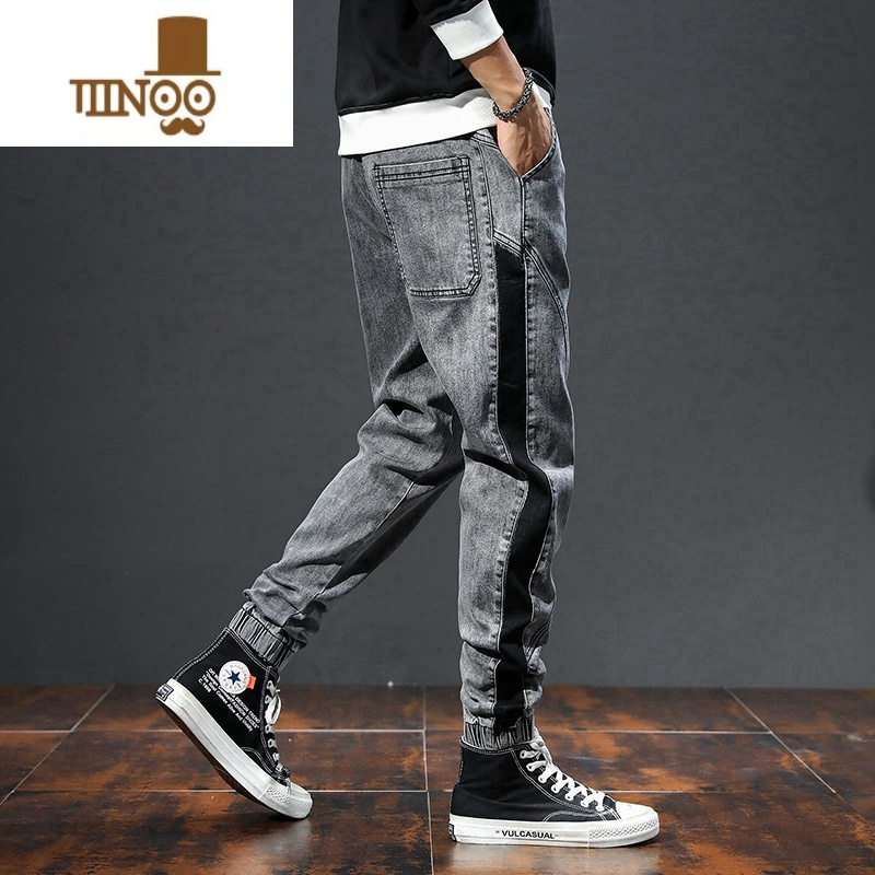 YANXU弹力胖子夏季大码牛仔裤男士夏天薄款宽松加肥加大束脚工装男裤子高清大图