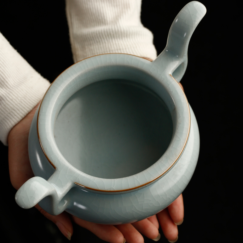 戴云品格 原矿玛瑙入釉汝窑香炉茶玩盘香炉线香炉 茶宠精品摆件原矿汝瓷礼品 问鼎香炉