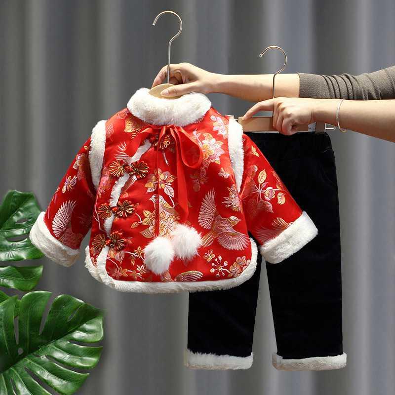 香忊女童冬季拜年服儿童过年喜庆汉服婴儿女宝宝洋气两件套中国风唐装