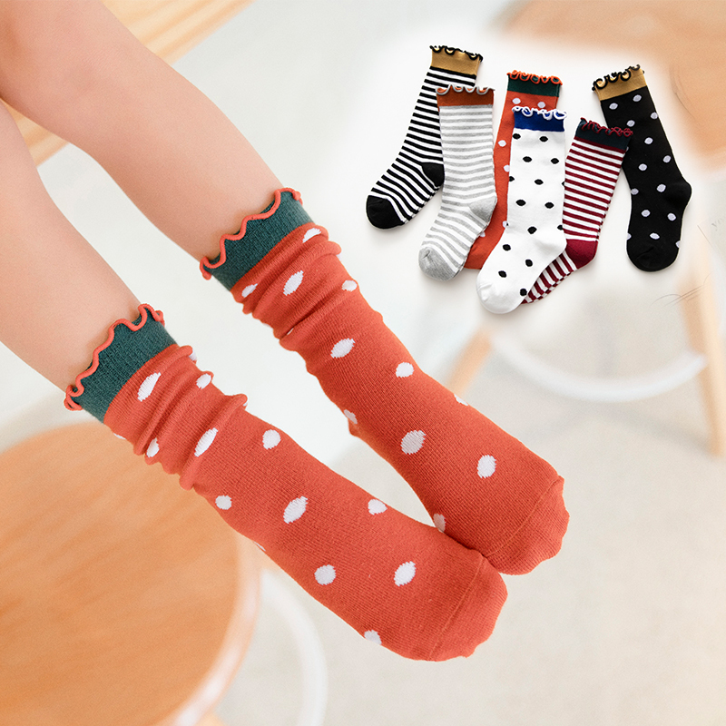 热卖女童堆堆袜春秋季纯棉儿童中长筒袜公主木耳花边袜洋气女宝宝袜子