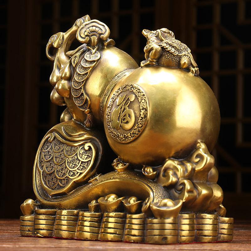 美帮汇铜福禄如意铜葫芦摆件创意金蟾电视柜盘装饰品高清大图