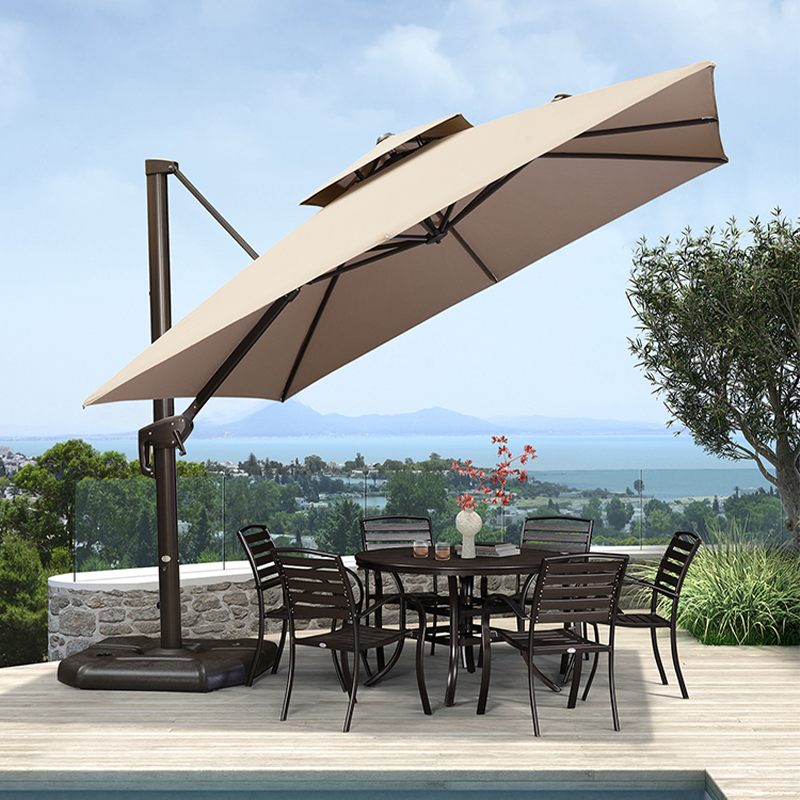 紫叶室外遮阳伞户外伞庭院伞罗马伞摆摊太阳能带灯花园户外太阳伞 3米方形【106MM杆320斤万向轮水箱】