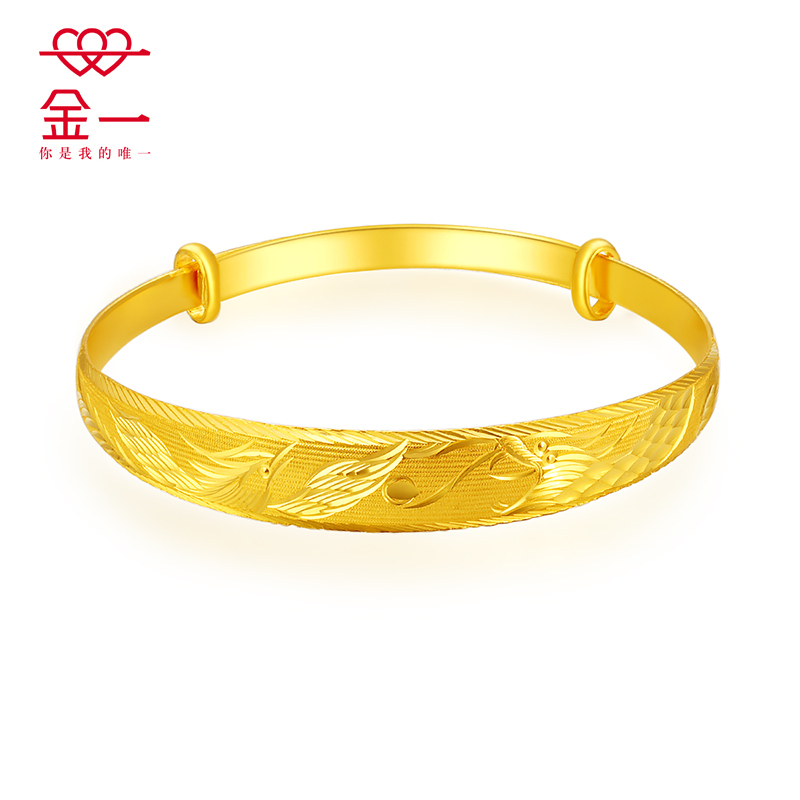 金一足金999拉丝工艺龙凤婚庆女士黄金手镯(计价) AAE018