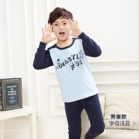 南极人（Nanjiren）童装儿童纯棉内衣套装春秋男童女童秋衣秋裤婴儿宝宝睡衣_6 130cm(130cm建议115-124cm身高) 英文五角星浅蓝