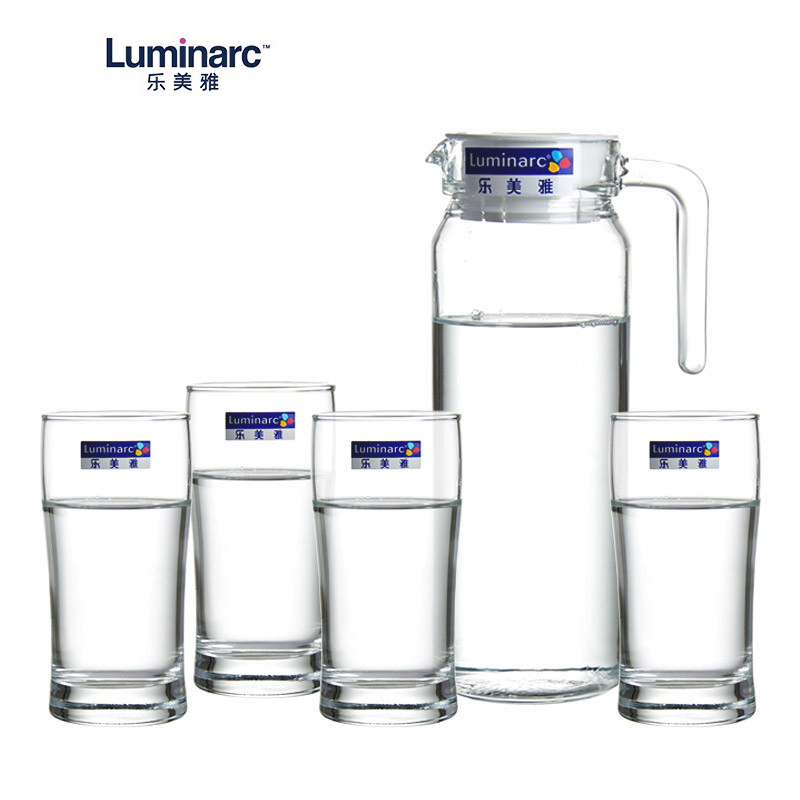 Luminarc乐美雅玻璃壶(1.1L)玻璃杯(240ml)水壶茶壶水杯茶杯家用水具(一壶四杯)H1738不保温